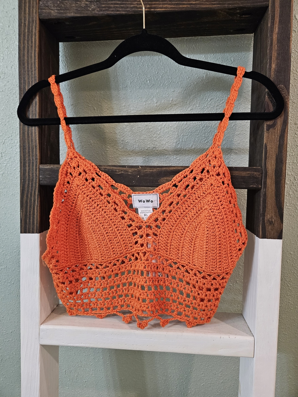 WoWo Orange Crochet Bra Crop Top Summer Beach Tank Size XL